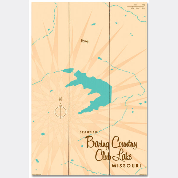 Baring Country Club Lake Missouri, Wood Sign Map Art