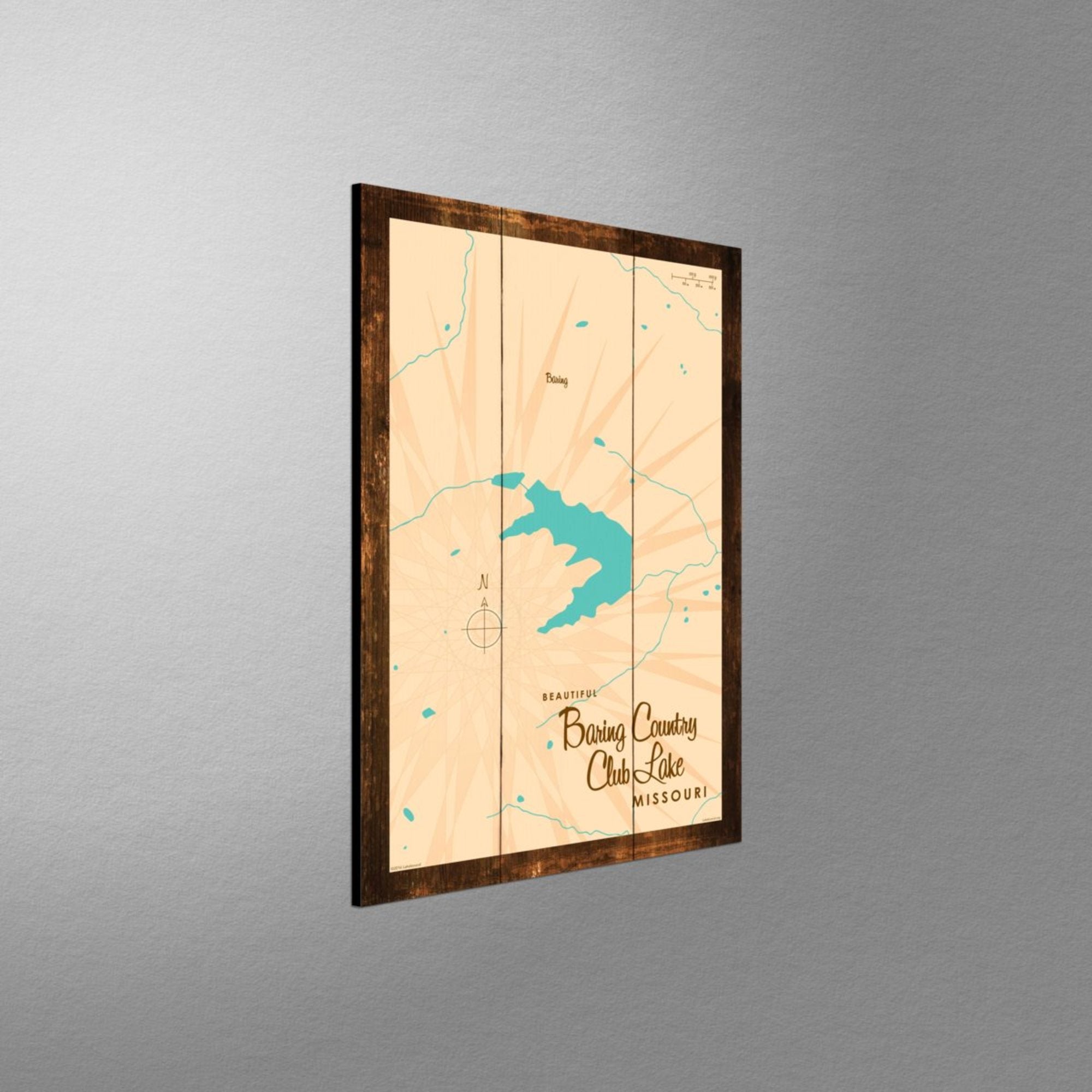 Baring Country Club Lake Missouri, Rustic Wood Sign Map Art