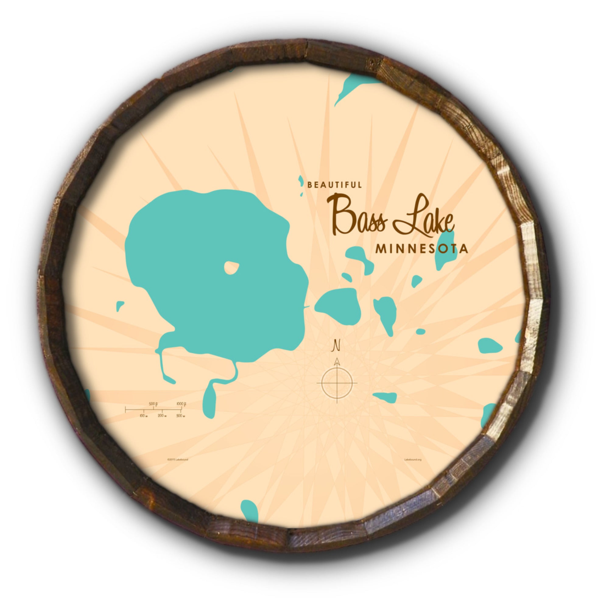 Bass Lake Minnesota, Barrel End Map Art