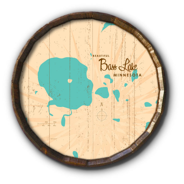 Bass Lake Minnesota, Rustic Barrel End Map Art