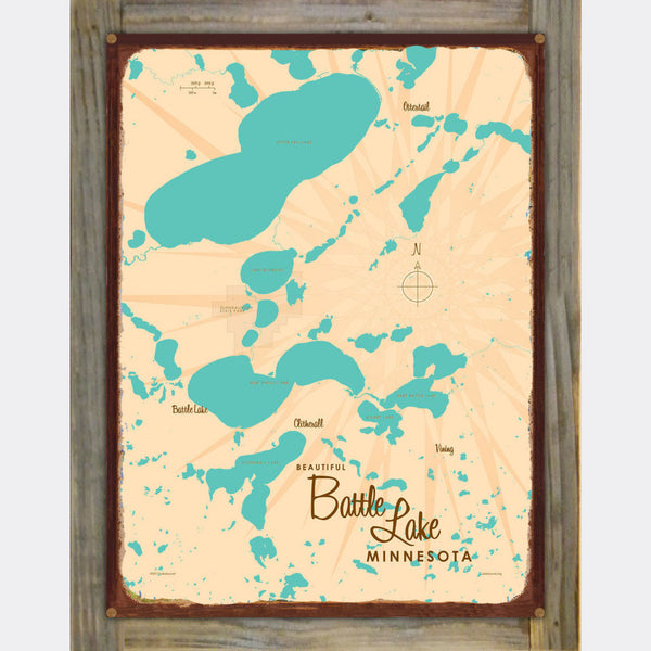 Battle Lake Minnesota, Wood-Mounted Rustic Metal Sign Map Art