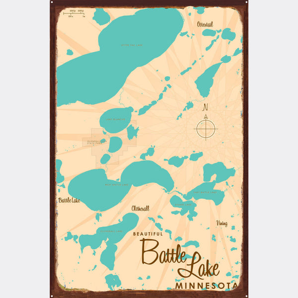 Battle Lake Minnesota, Rustic Metal Sign Map Art