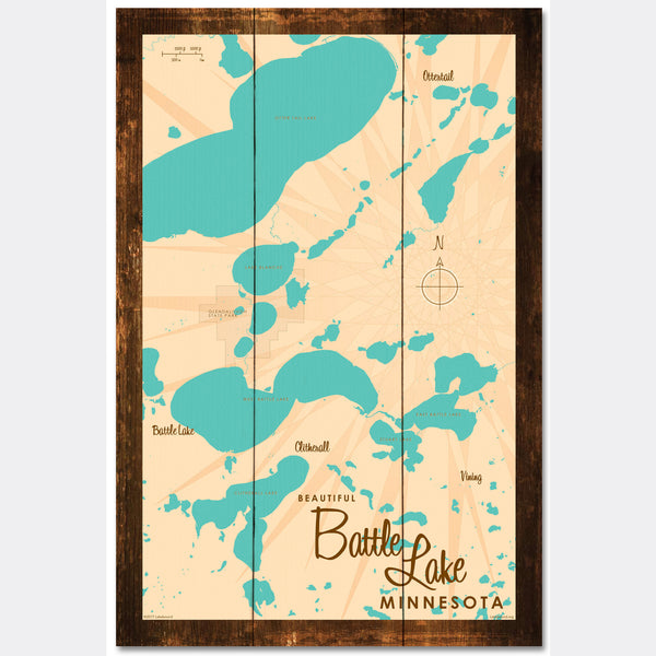 Battle Lake Minnesota, Rustic Wood Sign Map Art