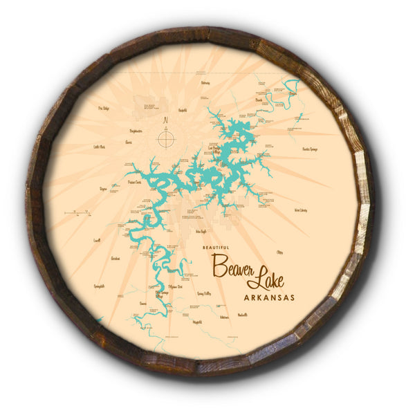 Beaver Lake Arkansas, Barrel End Map Art