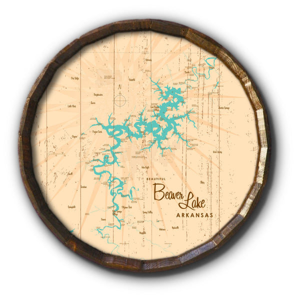 Beaver Lake Arkansas, Rustic Barrel End Map Art