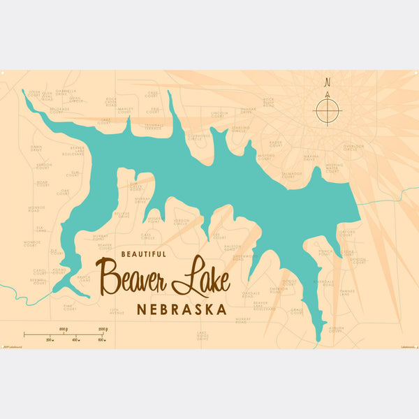 Beaver Lake Nebraska, Metal Sign Map Art