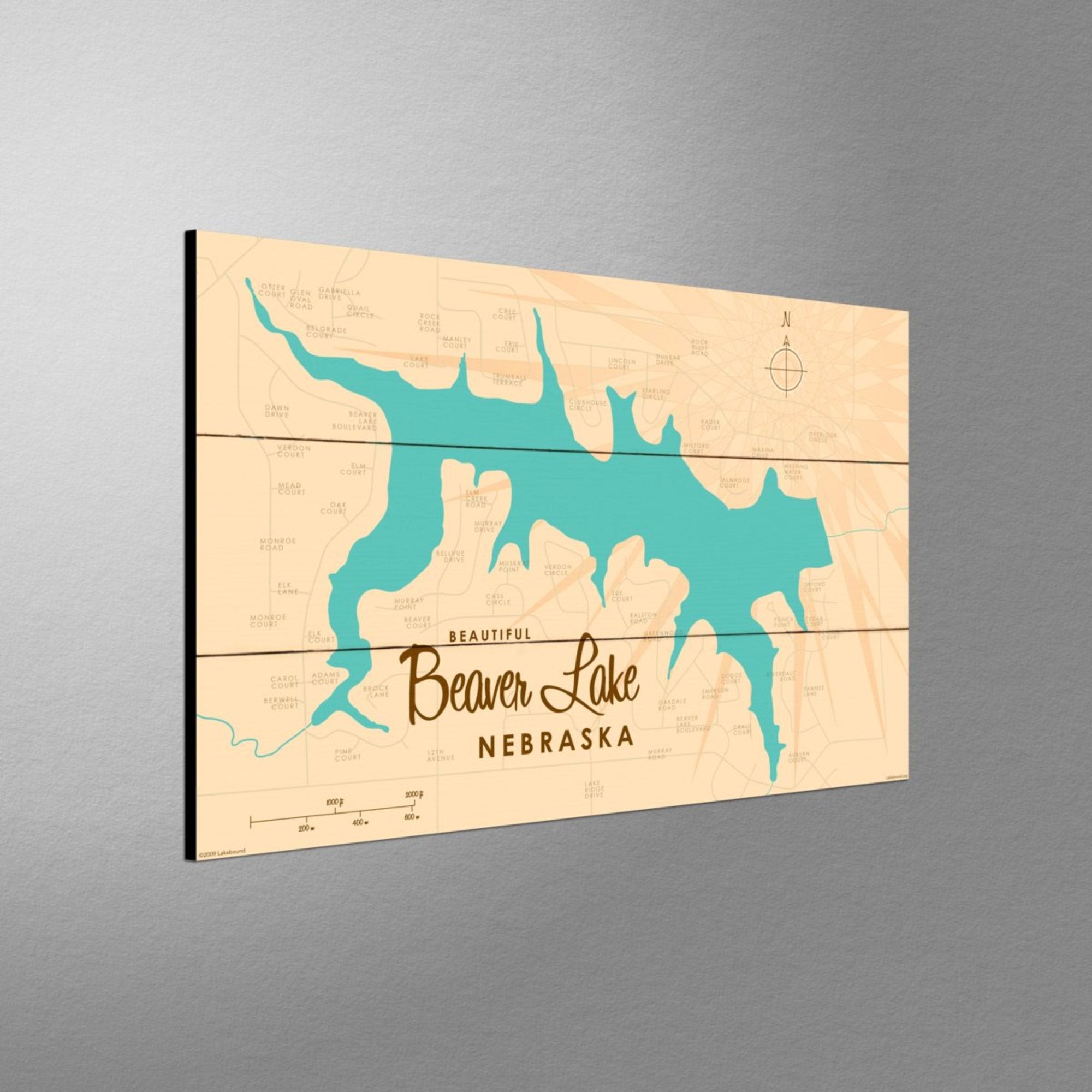 Beaver Lake Nebraska, Wood Sign Map Art