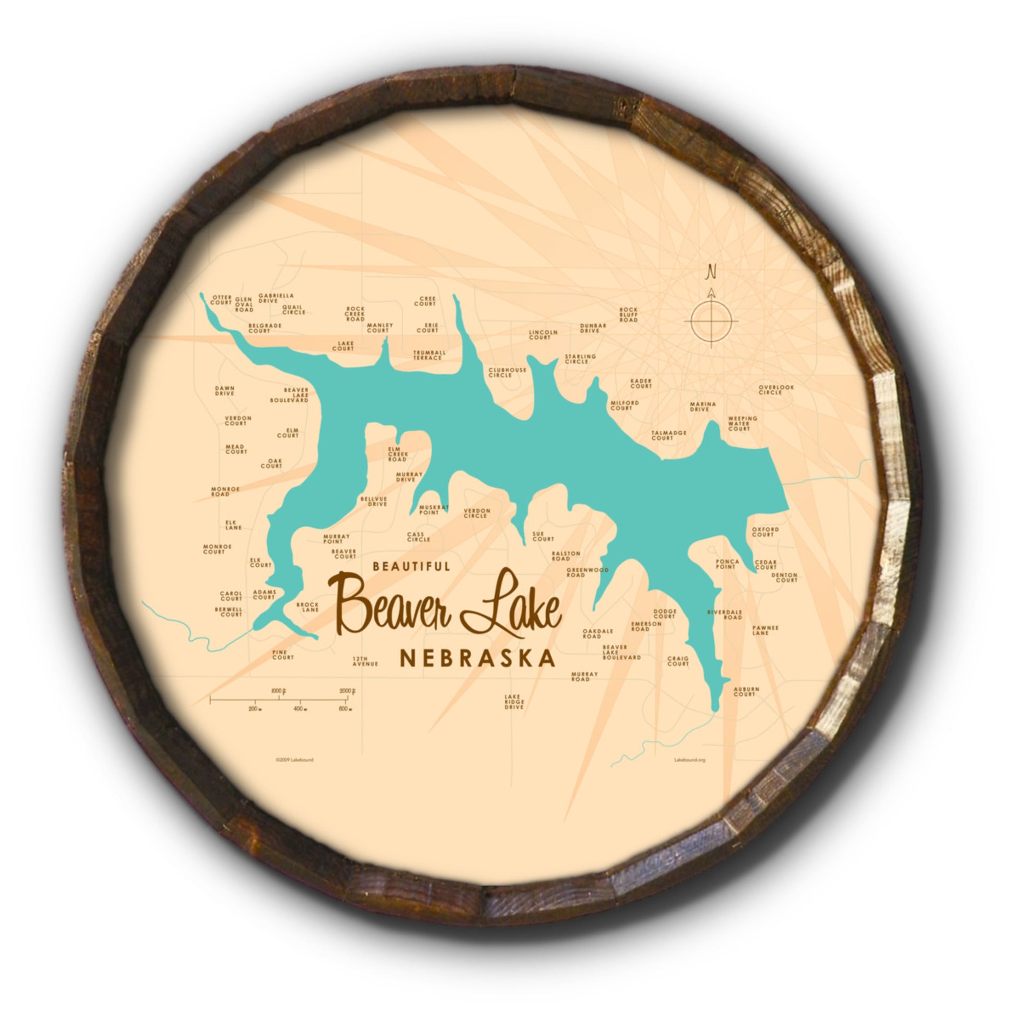Beaver Lake Nebraska, Barrel End Map Art