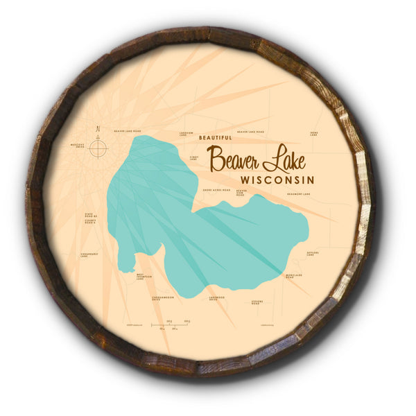Beaver Lake Wisconsin, Barrel End Map Art