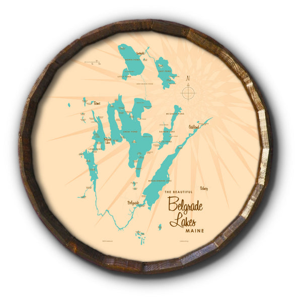 Belgrade Lakes Maine, Barrel End Map Art