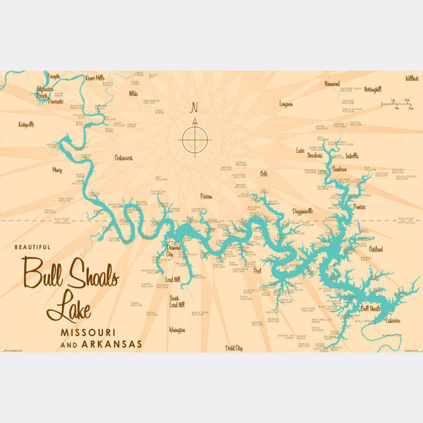 Bull Shoals Lake Missouri Arkansas, Metal Sign Map Art