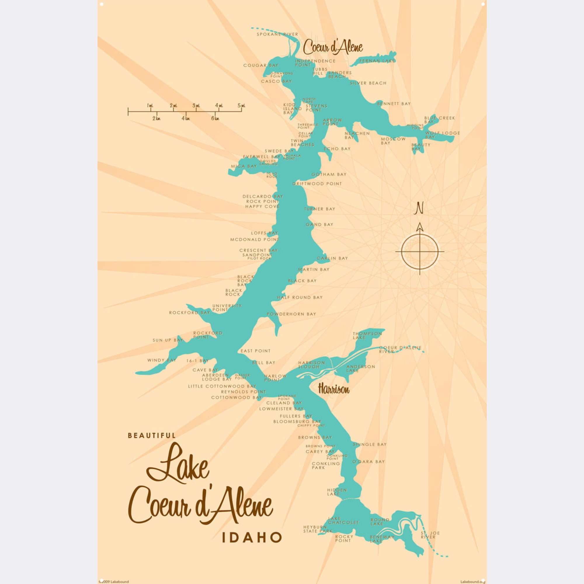 Lake Coeur d'Alene Idaho, Metal Sign Map Art