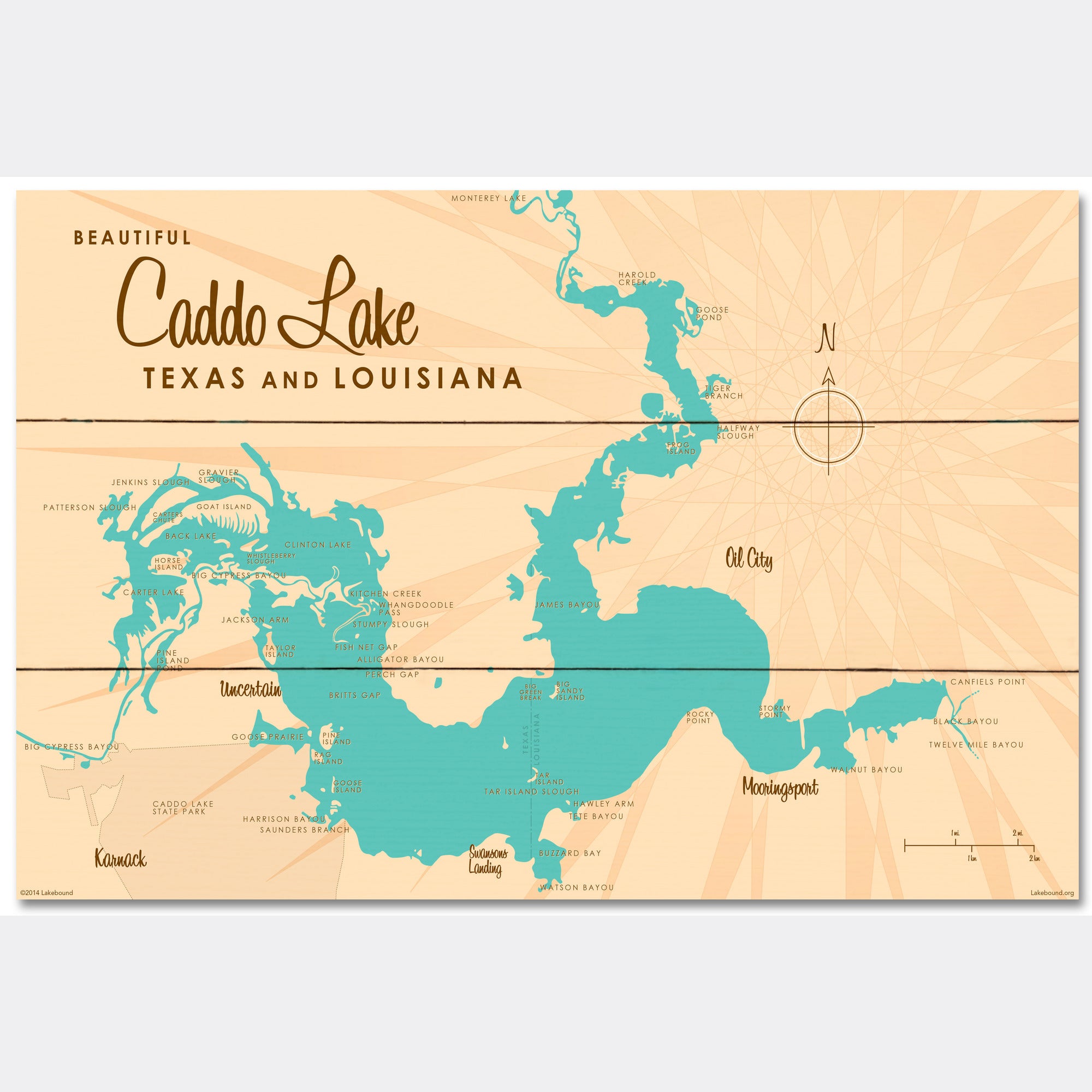 Caddo Lake TX Louisiana, Wood Sign Map Art
