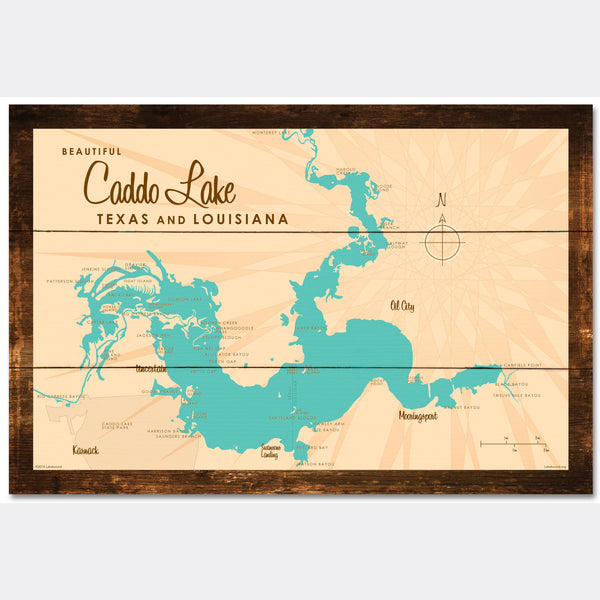 Caddo Lake TX Louisiana, Rustic Wood Sign Map Art