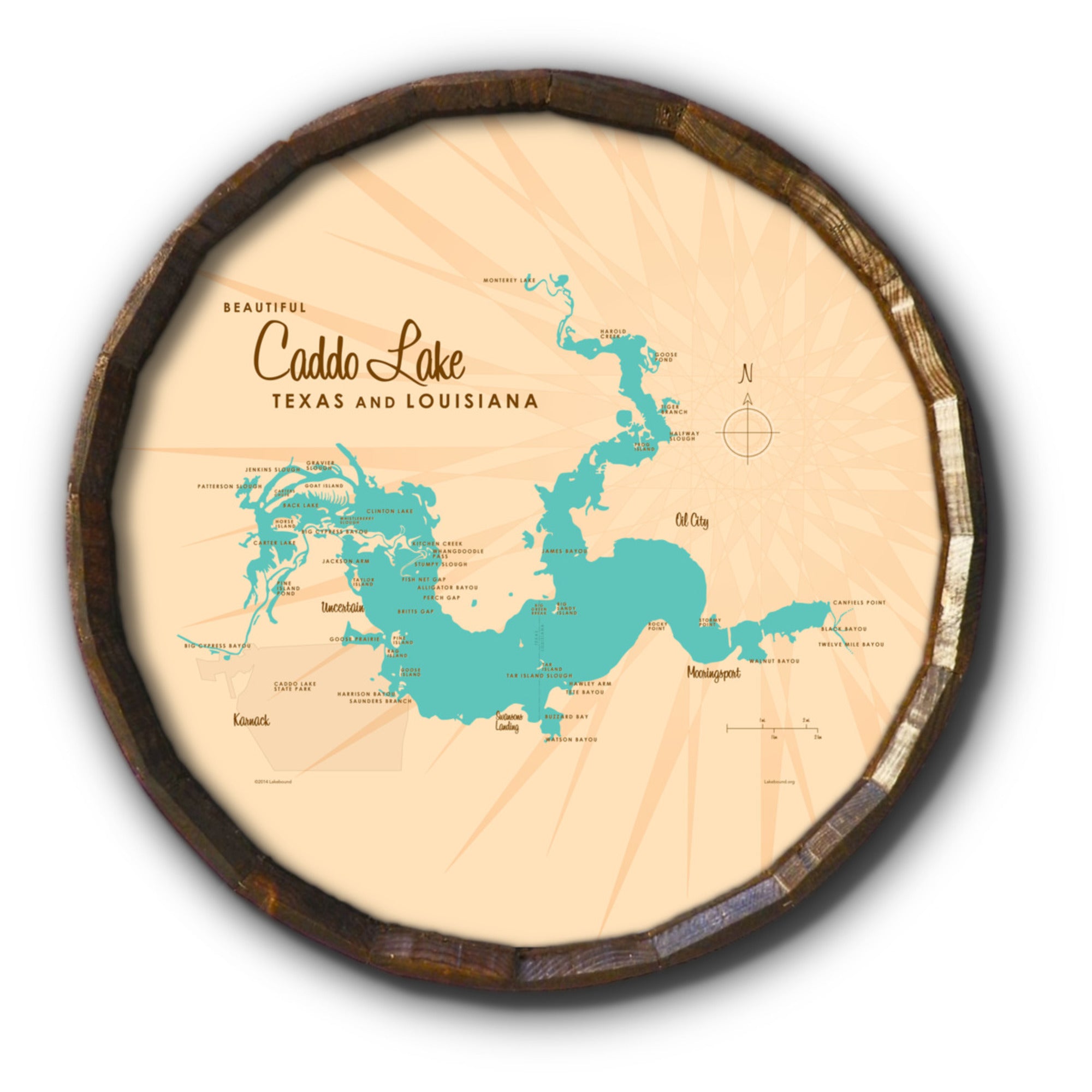 Caddo Lake TX Louisiana, Barrel End Map Art