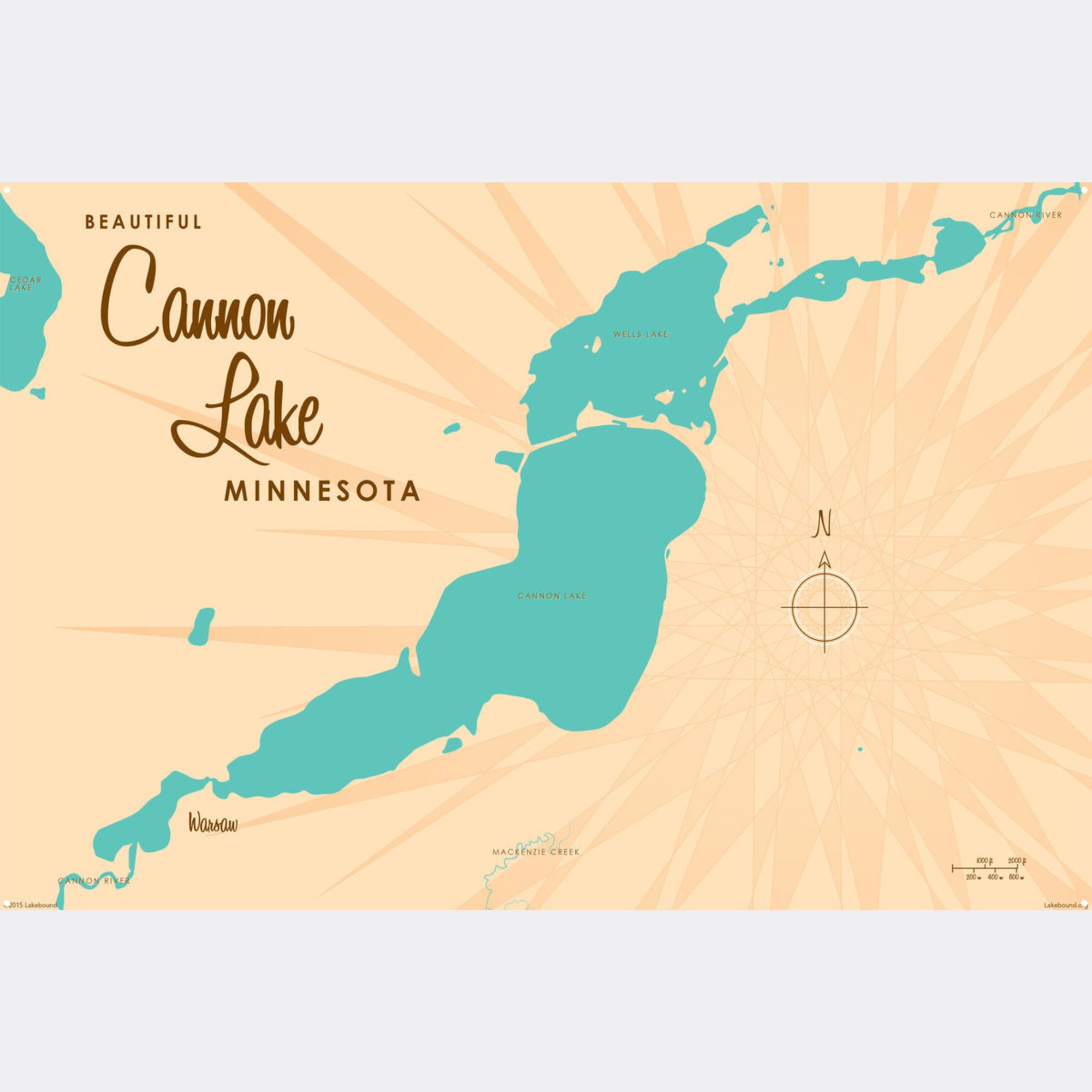 Cannon Lake Minnesota, Metal Sign Map Art
