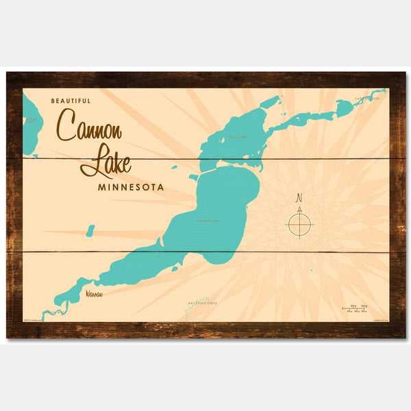 Cannon Lake Minnesota, Rustic Wood Sign Map Art