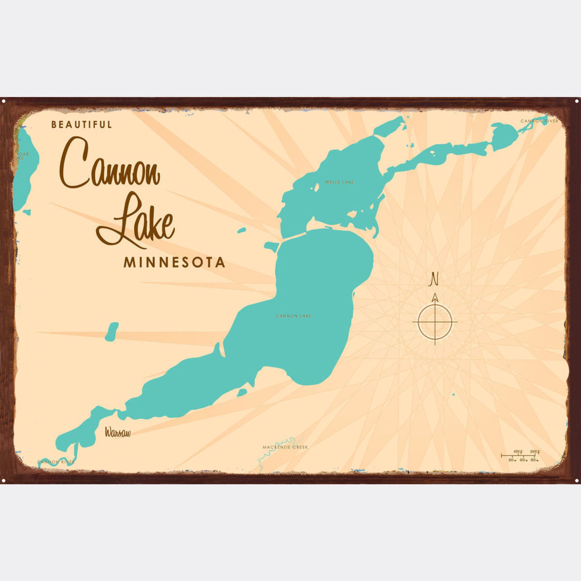Cannon Lake Minnesota, Rustic Metal Sign Map Art