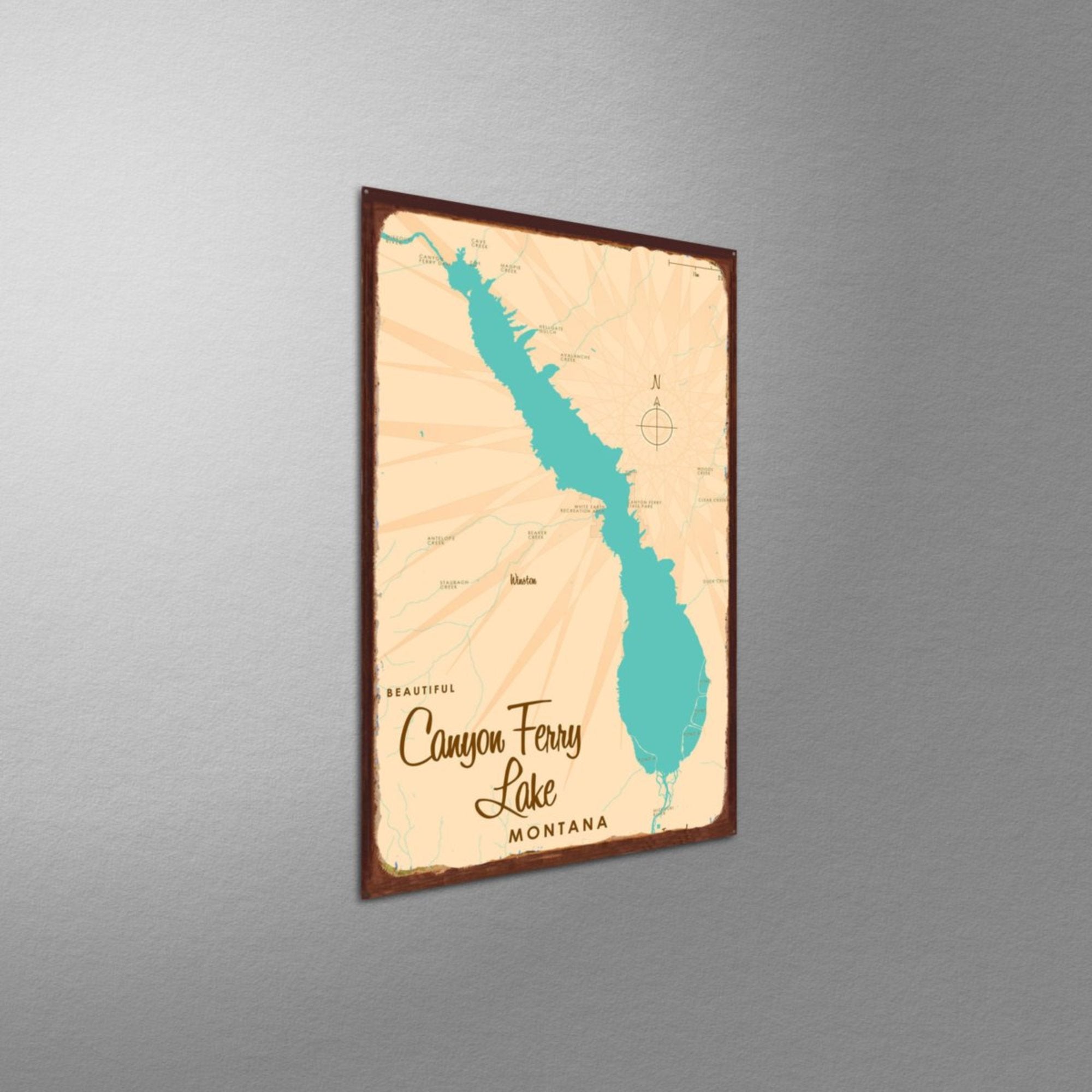 Canyon Ferry Lake Montana, Rustic Metal Sign Map Art