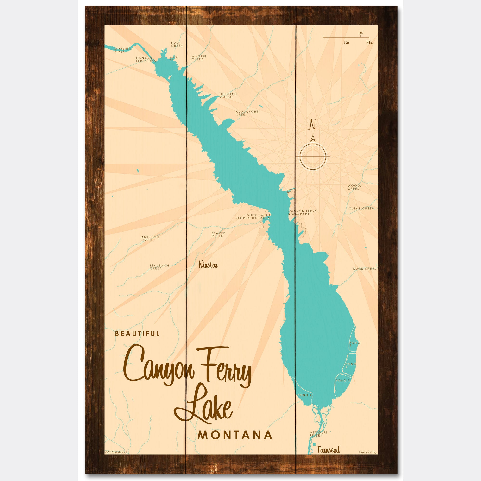 Canyon Ferry Lake Montana, Rustic Wood Sign Map Art