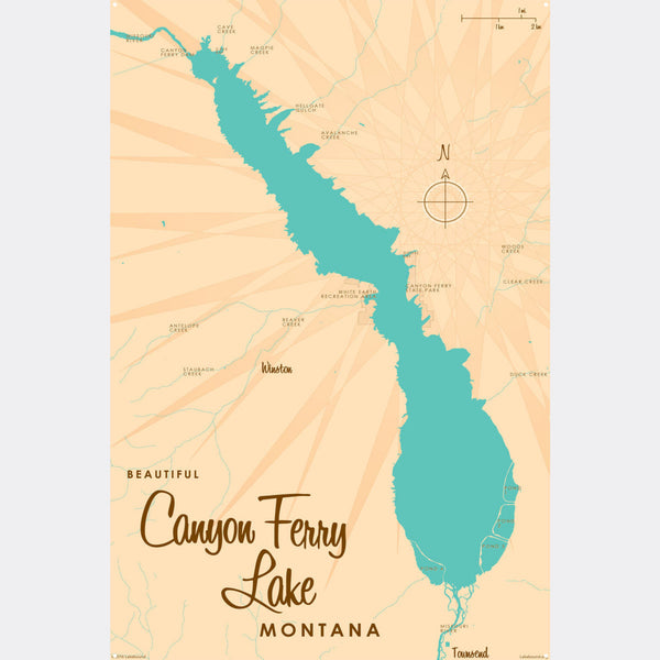 Canyon Ferry Lake Montana, Metal Sign Map Art
