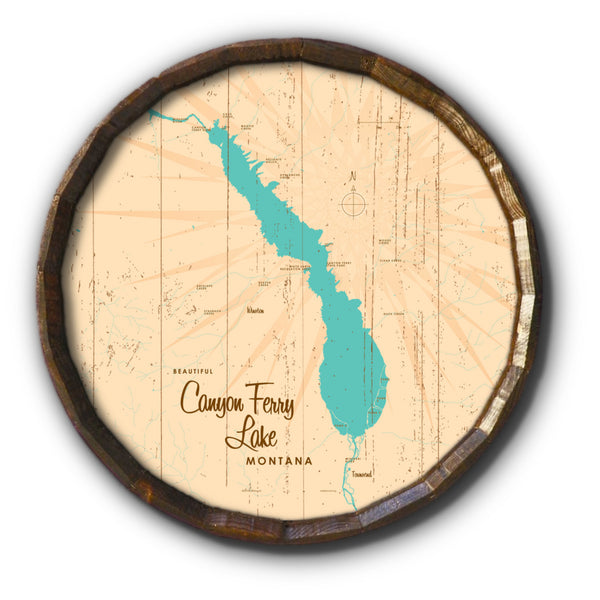 Canyon Ferry Lake Montana, Rustic Barrel End Map Art