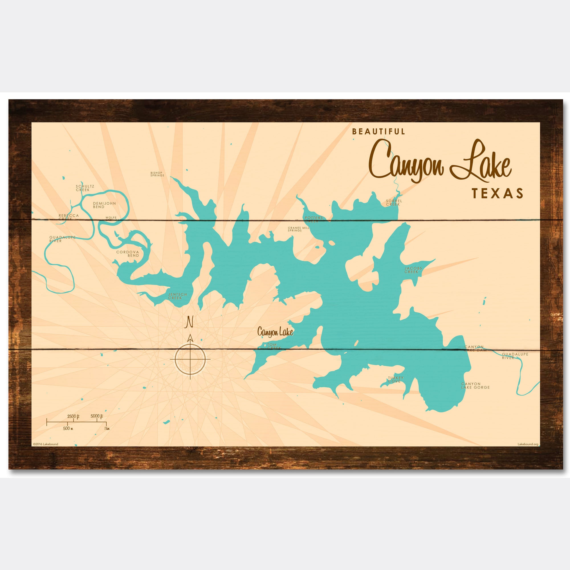 Canyon Lake Texas, Rustic Wood Sign Map Art