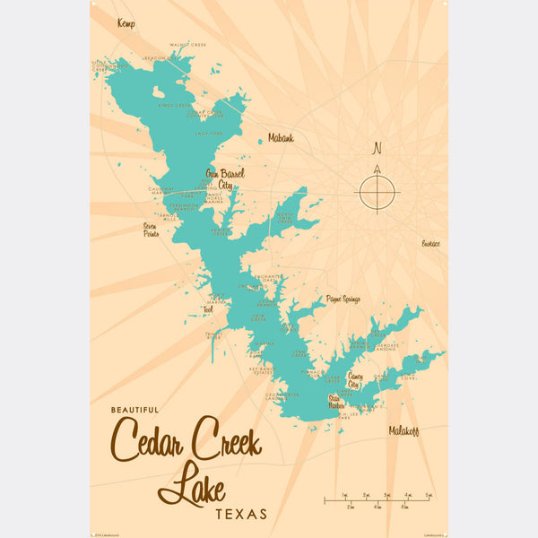 Cedar Creek Lake Texas, Metal Sign Map Art