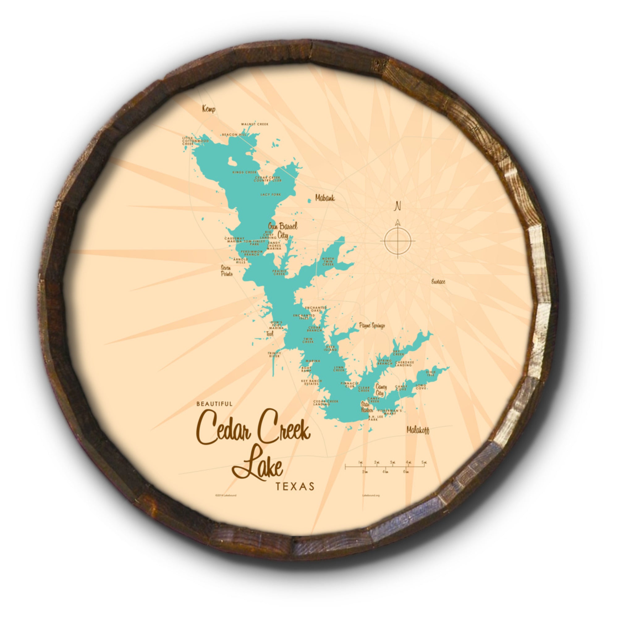 Cedar Creek Lake Texas, Barrel End Map Art