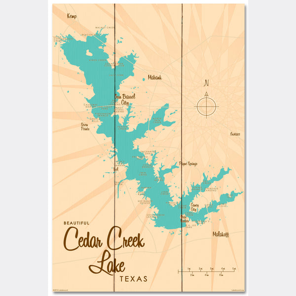 Cedar Creek Lake Texas, Wood Sign Map Art