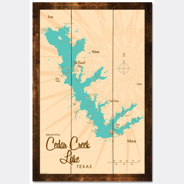 Cedar Creek Lake Texas, Rustic Wood Sign Map Art