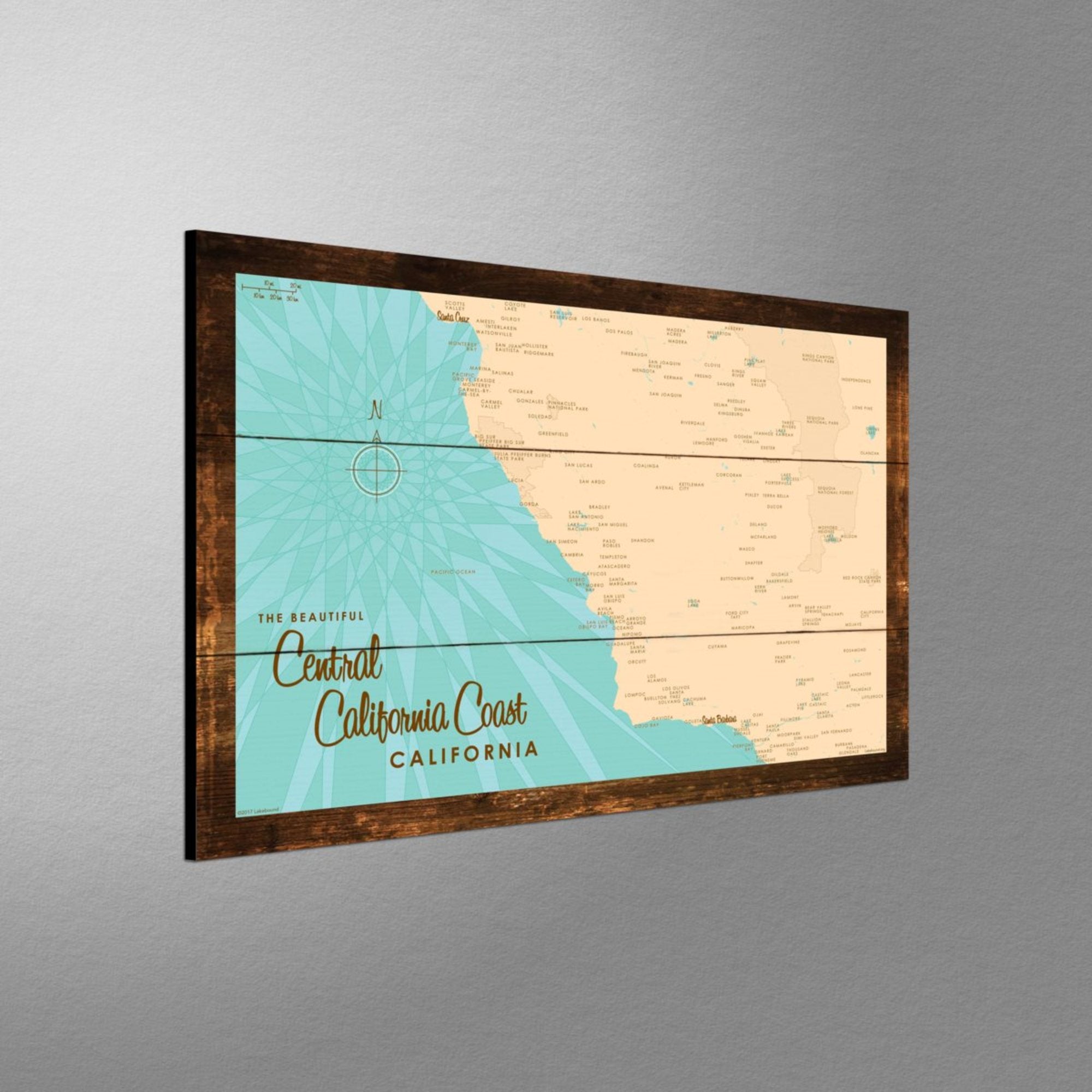 Central CA Coast, Rustic Wood Sign Map Art