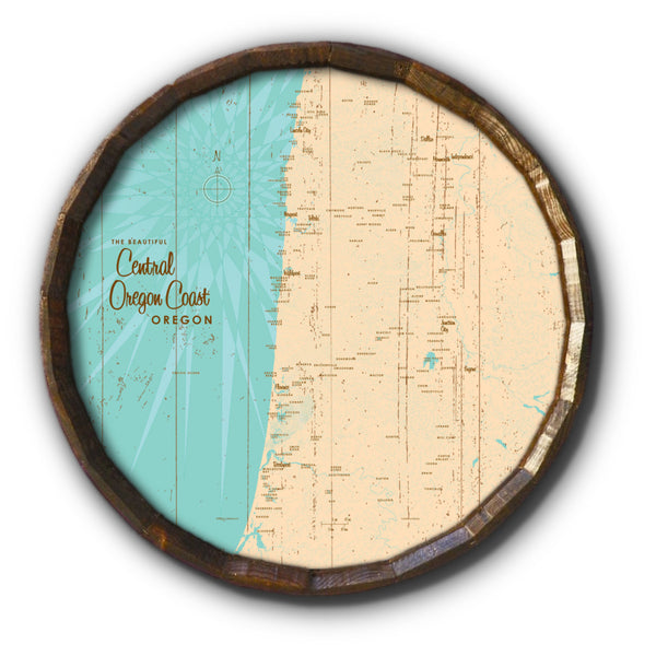 Central Oregon Coast, Rustic Barrel End Map Art