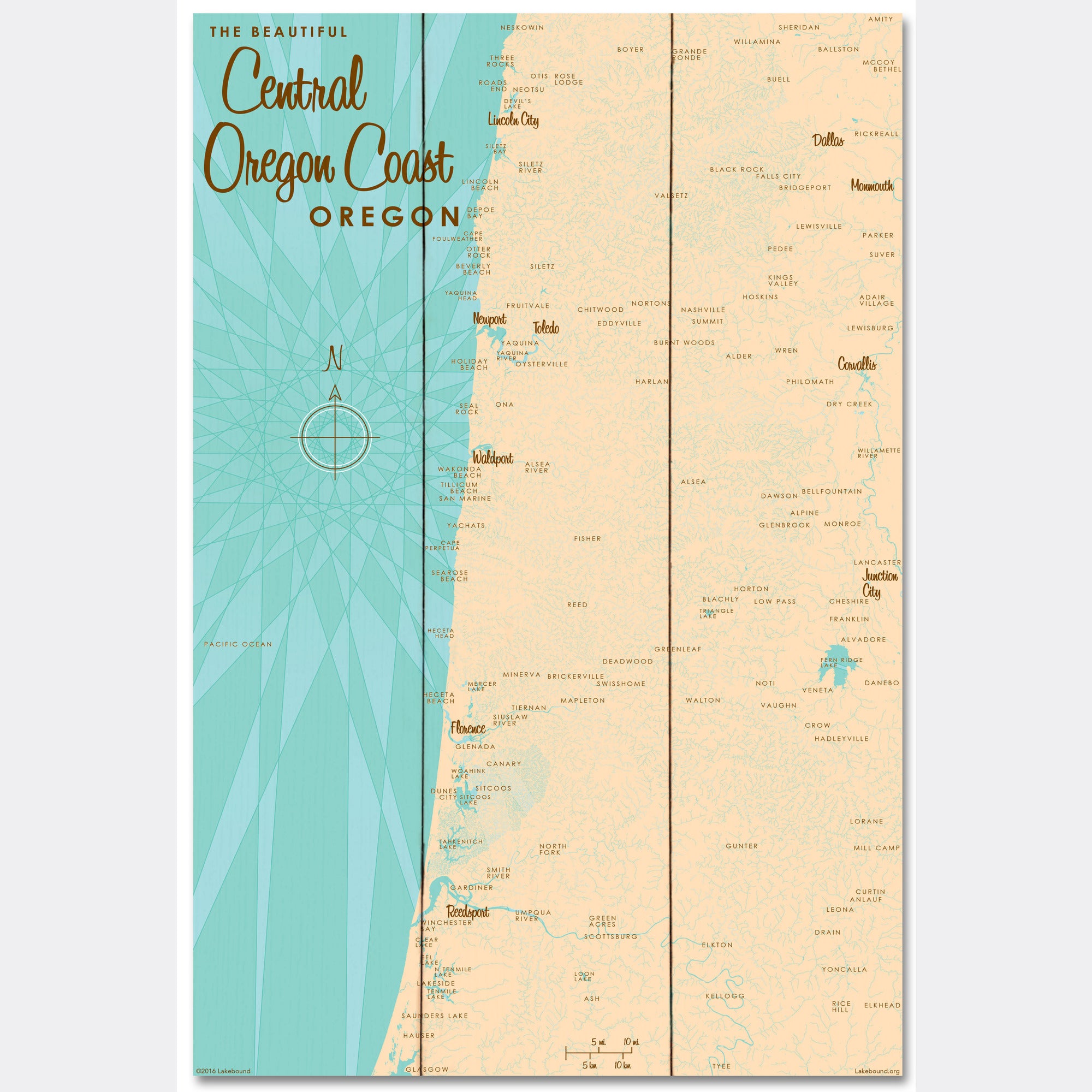 Central Oregon Coast, Wood Sign Map Art