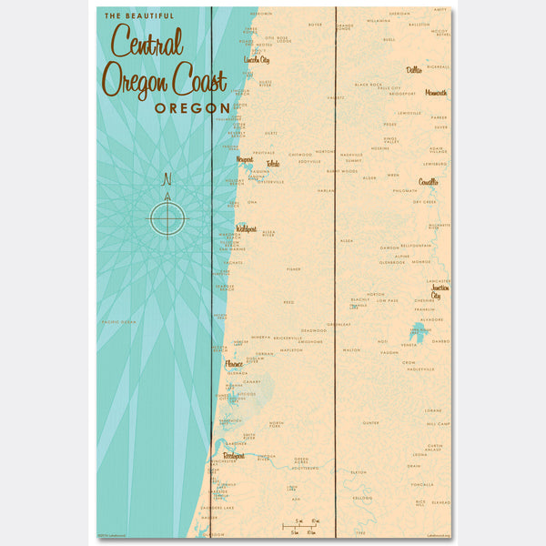 Central Oregon Coast, Wood Sign Map Art