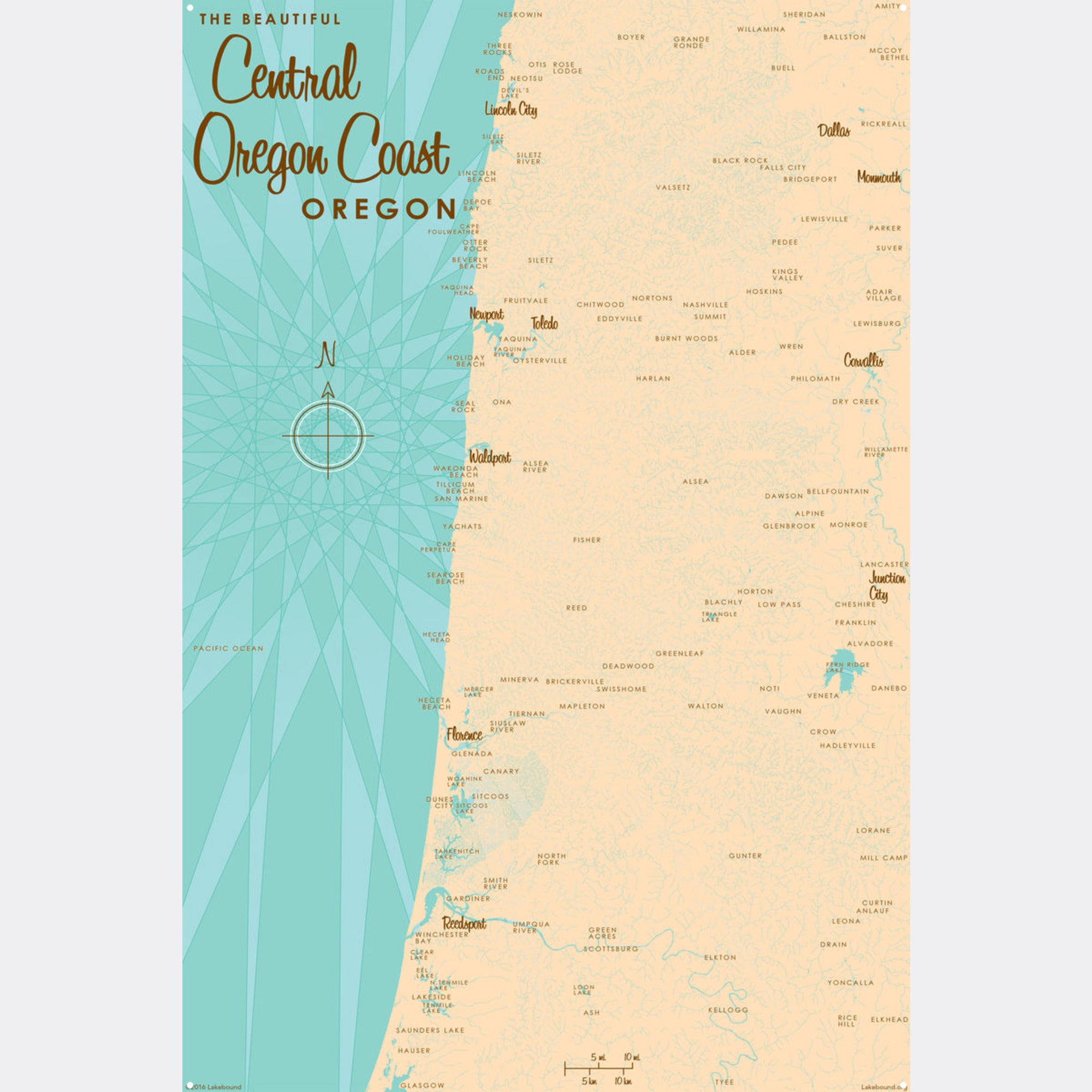 Central Oregon Coast, Metal Sign Map Art