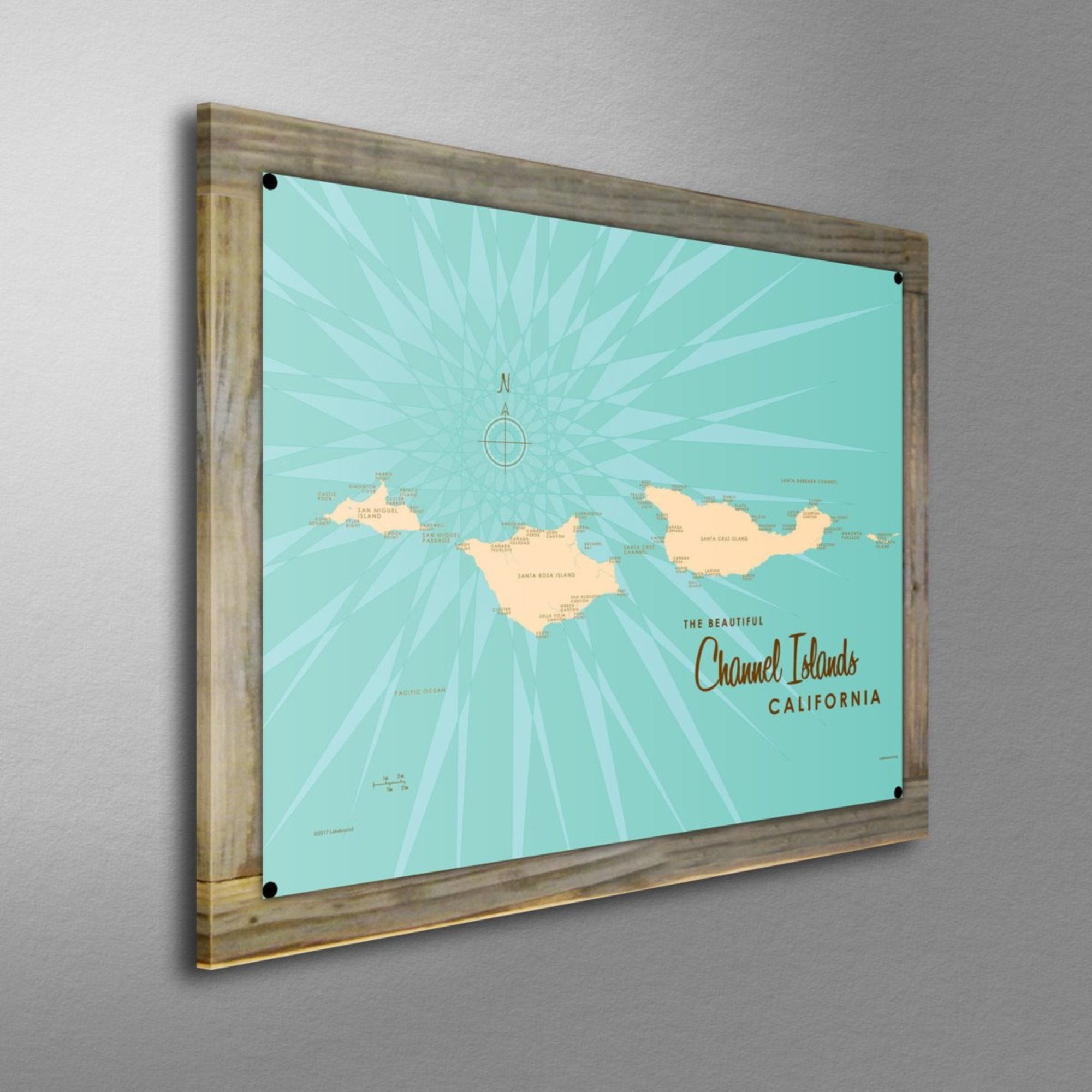 Channel Islands California, Wood-Mounted Metal Sign Map Art