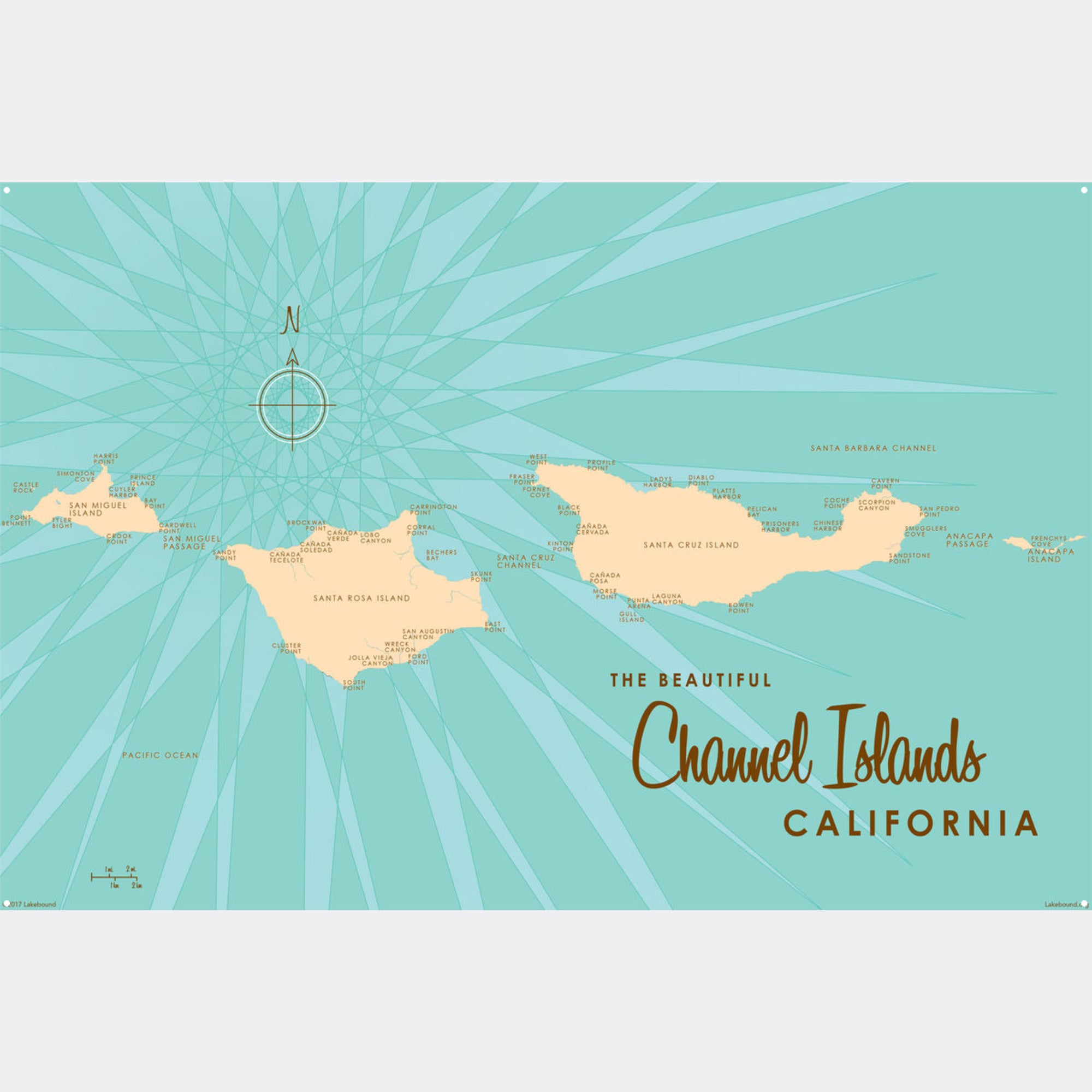 Channel Islands California, Metal Sign Map Art