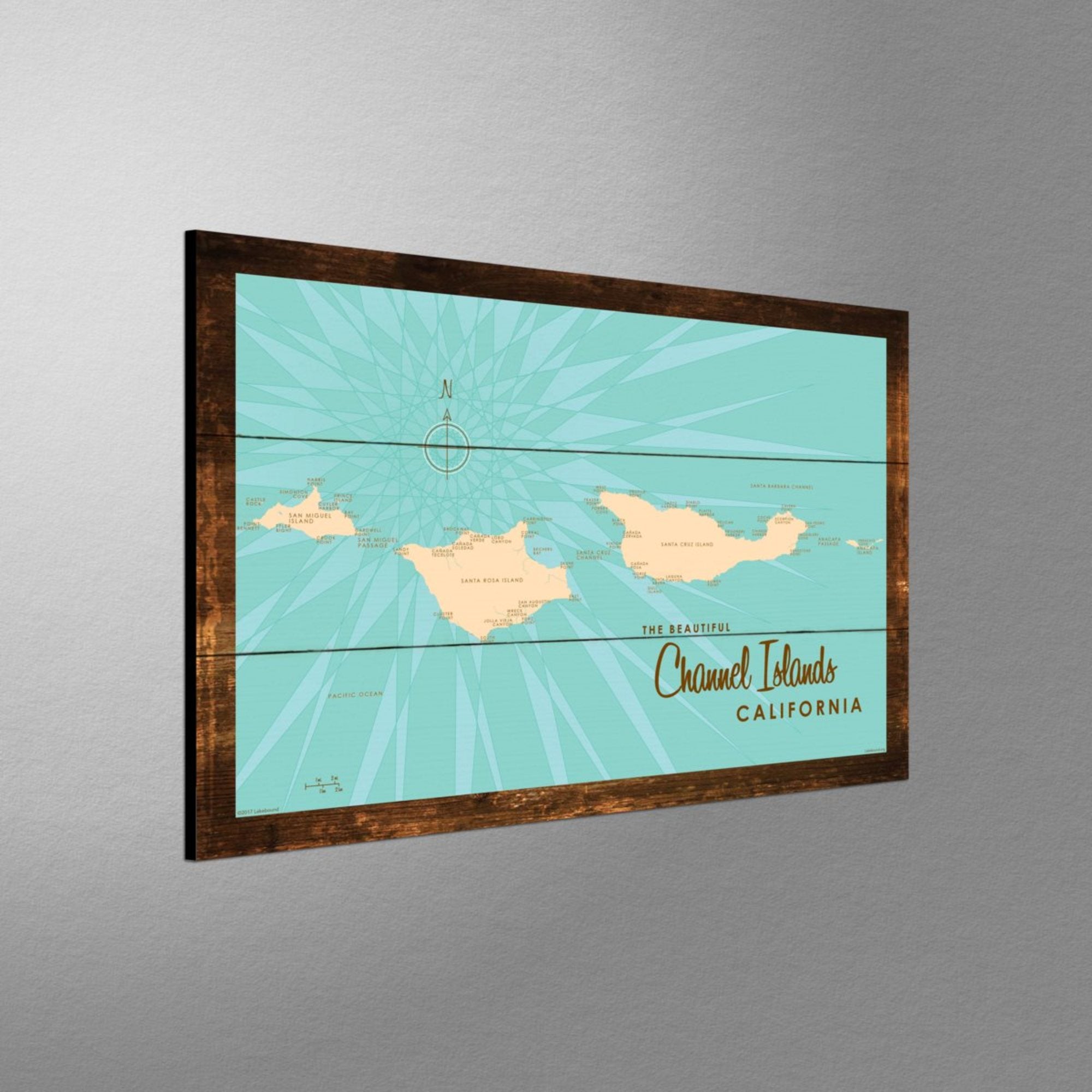 Channel Islands California, Rustic Wood Sign Map Art