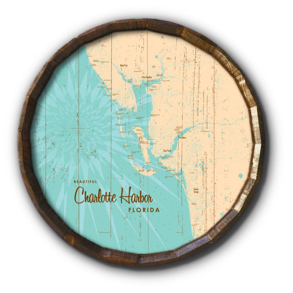 Charlotte Harbor Florida, Rustic Barrel End Map Art