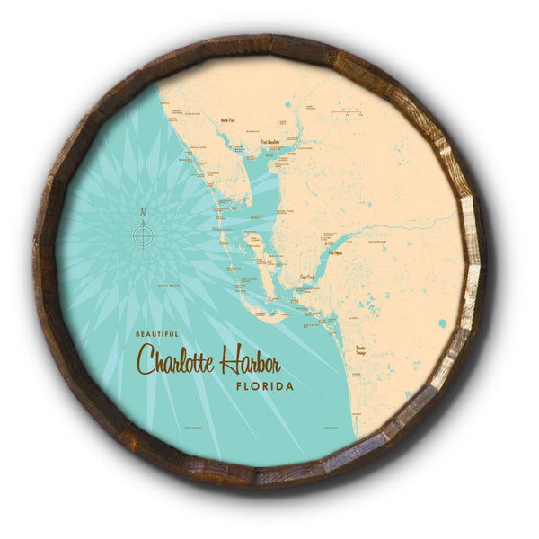 Charlotte Harbor Florida, Barrel End Map Art