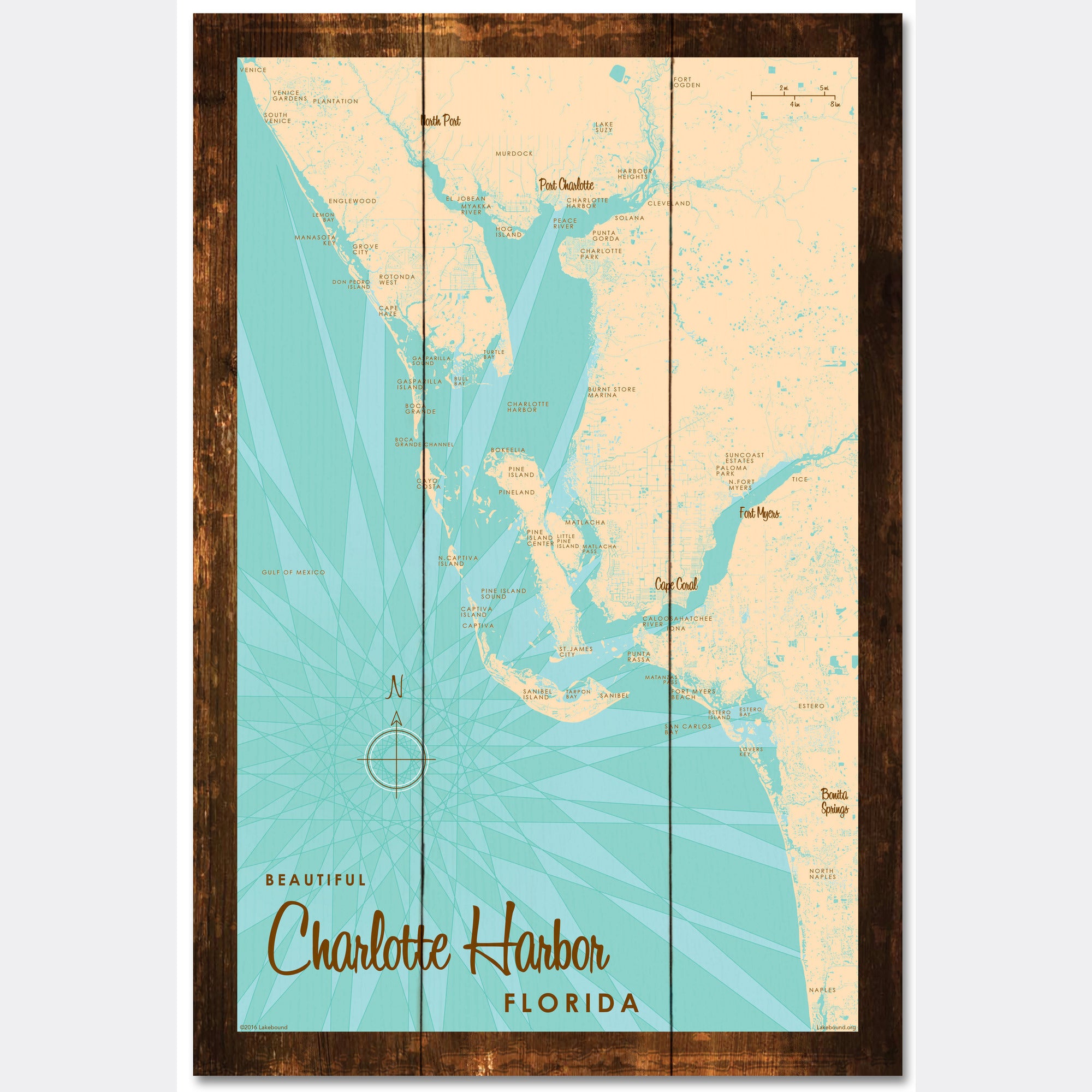 Charlotte Harbor Florida, Rustic Wood Sign Map Art