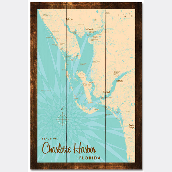 Charlotte Harbor Florida, Rustic Wood Sign Map Art