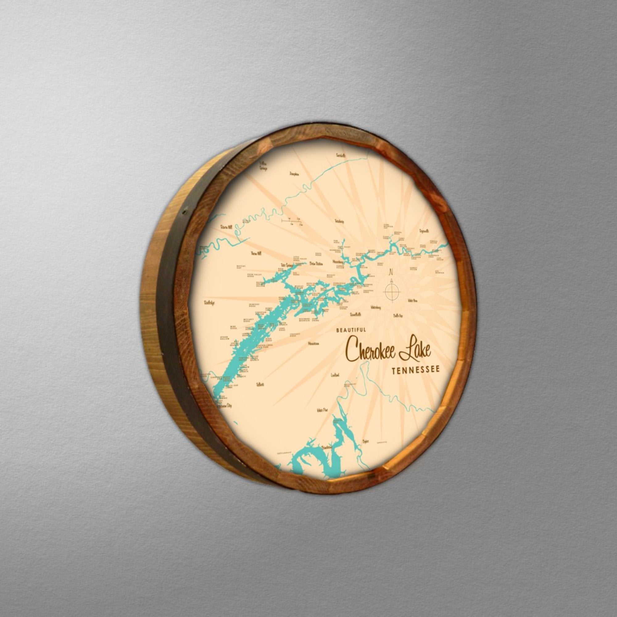 Cherokee Lake Tennessee, Barrel End Map Art