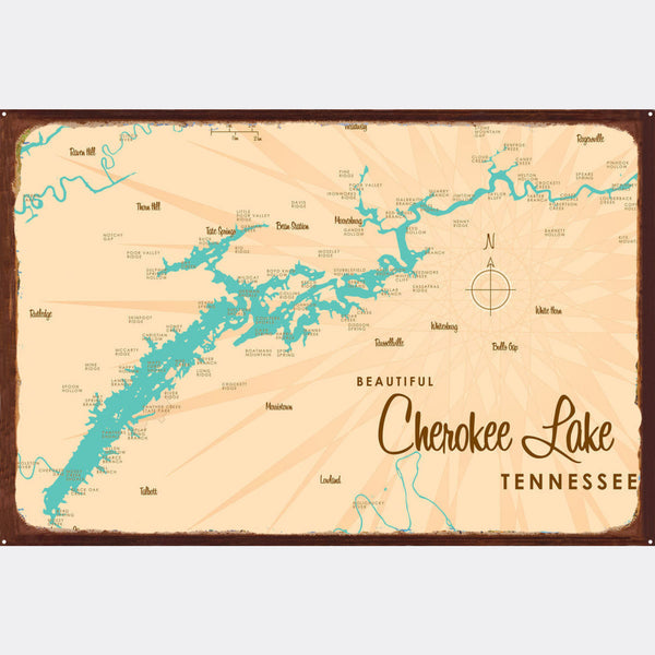 Cherokee Lake Tennessee, Rustic Metal Sign Map Art