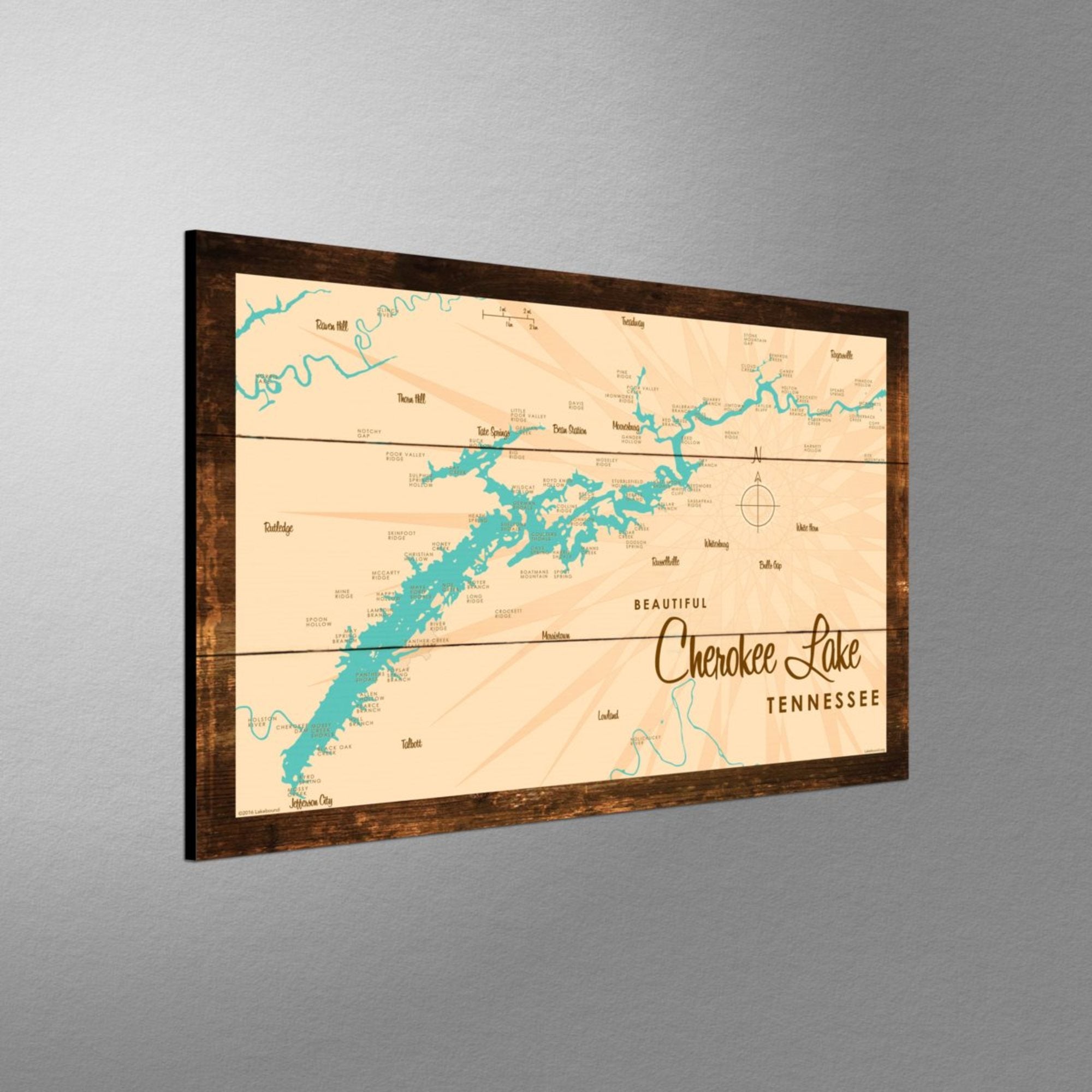 Cherokee Lake Tennessee, Rustic Wood Sign Map Art