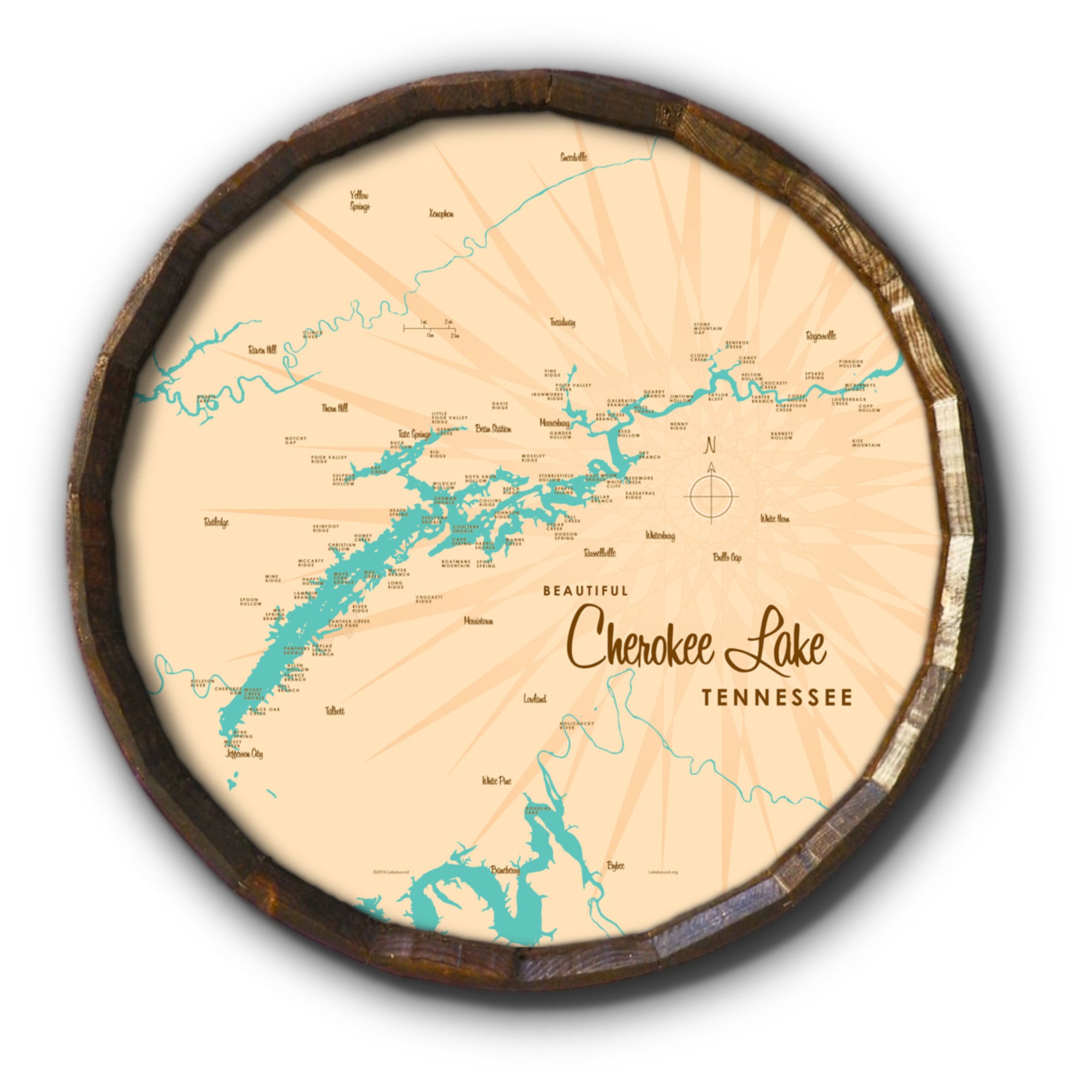 Cherokee Lake Tennessee, Barrel End Map Art