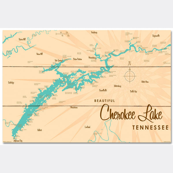 Cherokee Lake Tennessee, Wood Sign Map Art