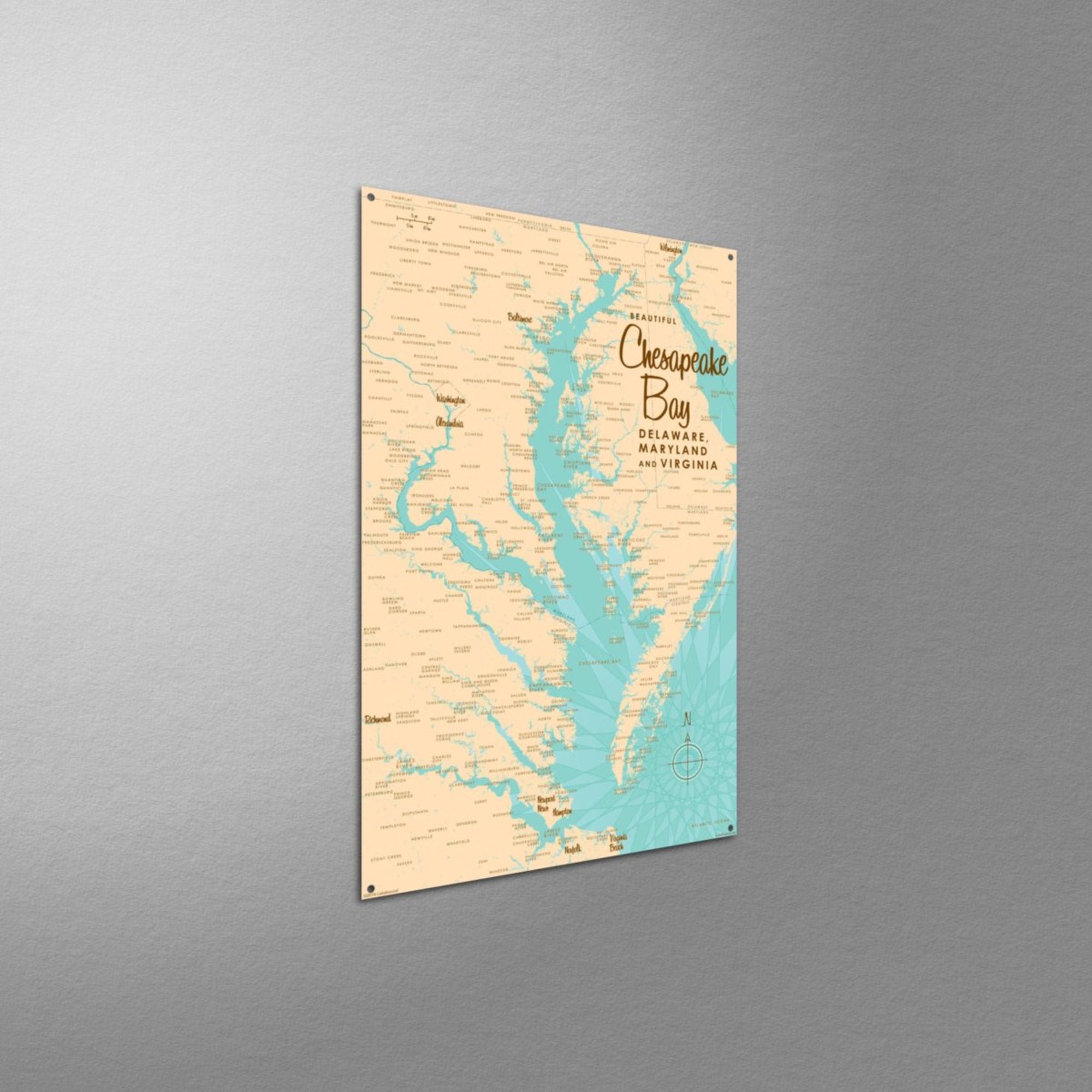 Chesapeake Bay Maryland Virginia, Metal Sign Map Art