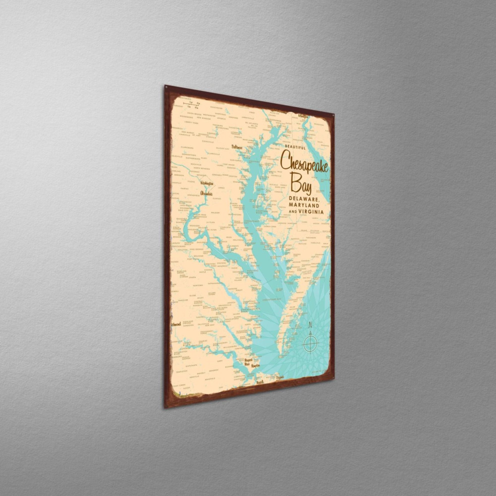 Chesapeake Bay Maryland Virginia, Rustic Metal Sign Map Art